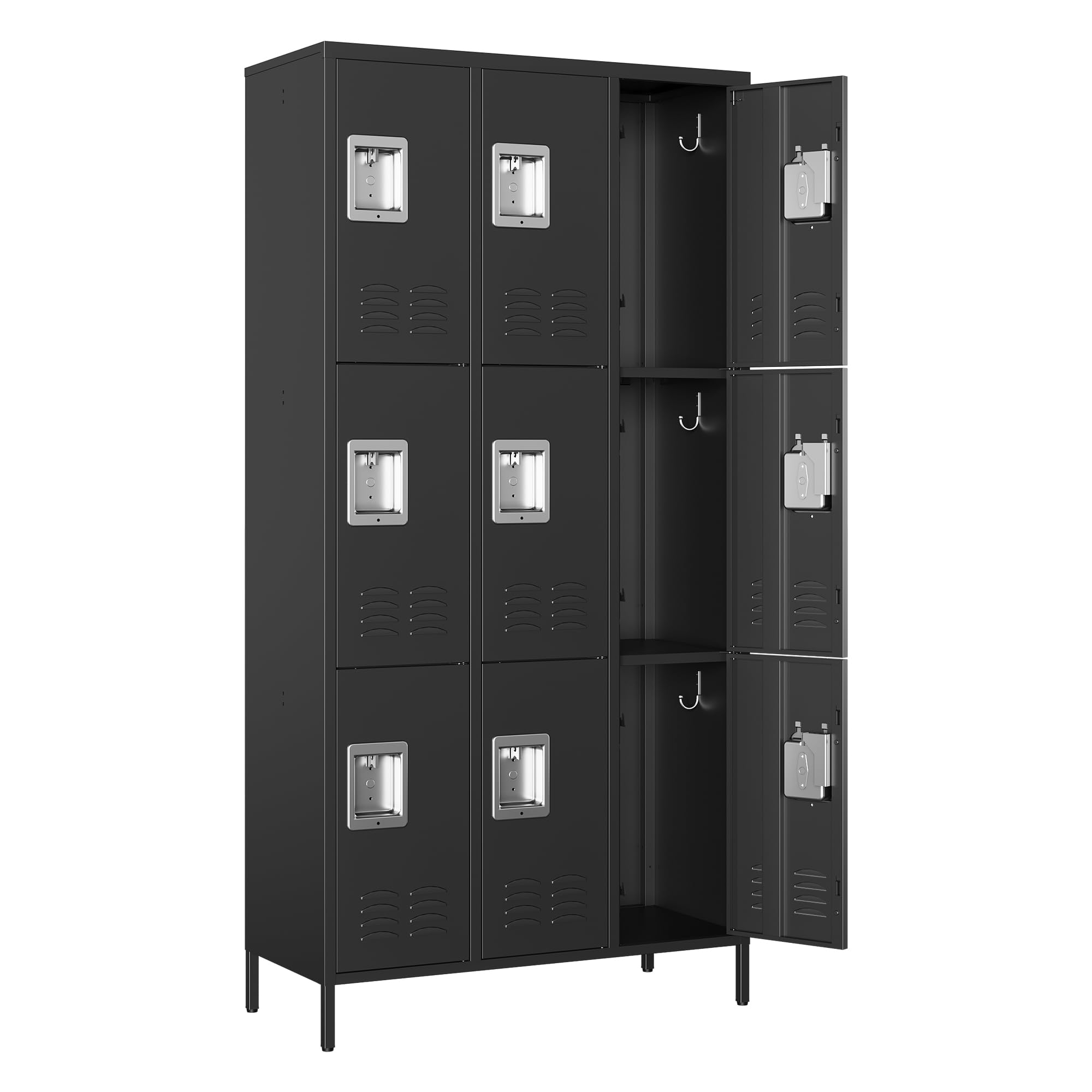 Metal Locker with 9 Doors Employees Locker, Metal Storage Locker with Hooks, 71" Storage Cabinet Lockers for Employees, Home, Office, Gym Requires Assembly (9 Doors, Black)