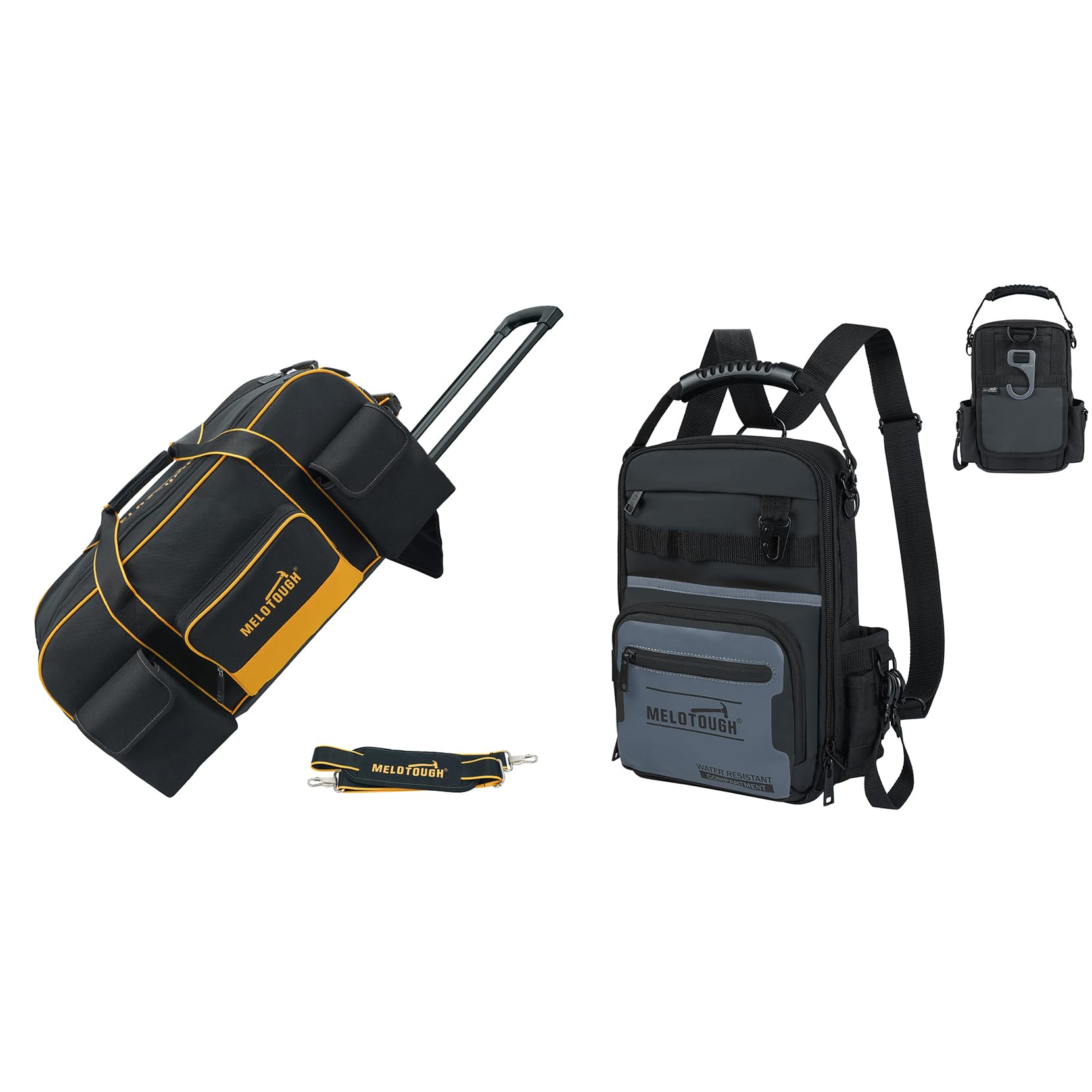 MELOTOUGH Rolling Tool Bag with Wheels 30 Multi-Storage Pockets Small Tool Backpack for Electrician HVAC Technician