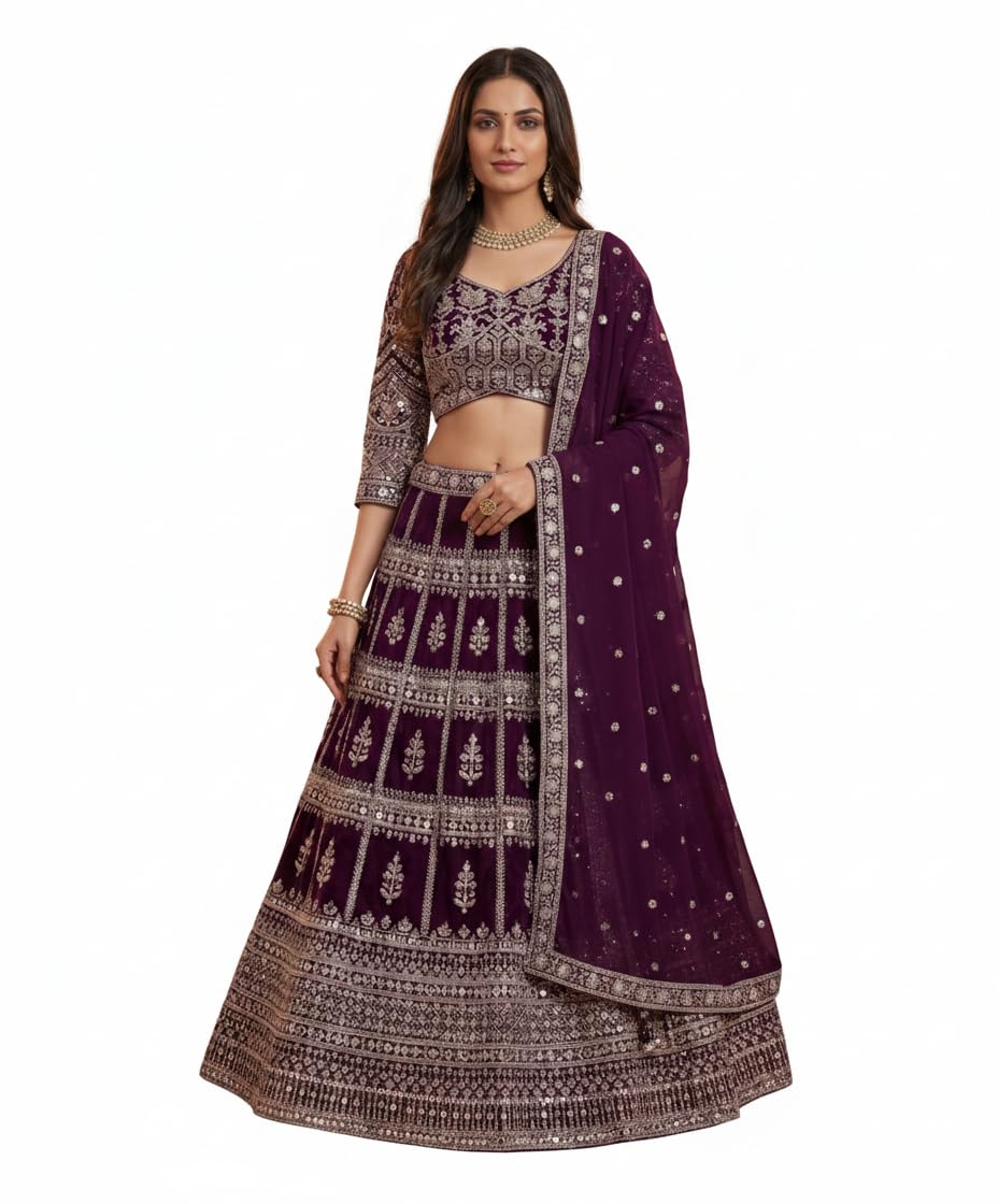 Women’s Heavy Embroidered Lehenga Choli with Dupatta |Wine Purple-image-35