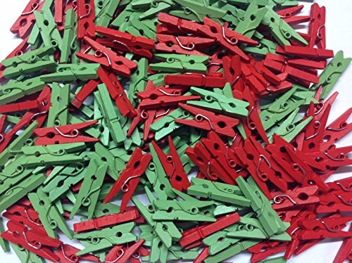 celloexpress Red & Green 25mm Mini Wooden Craft Pegs - Scrapbooking, Display Photos & Keepsakes (Pack of 250) — image 1