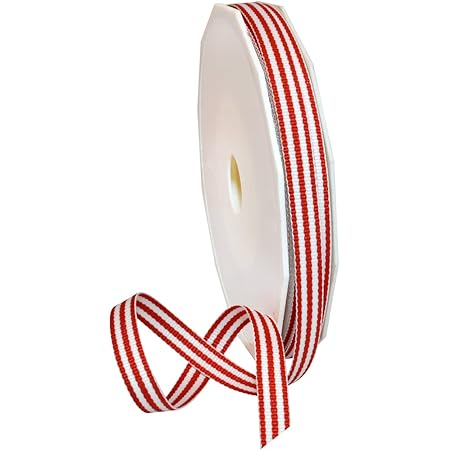 Morex Ribbon Polyester Grosgrain Striped Decorative Ribbon, 20 Yard", Red, 3/8 in