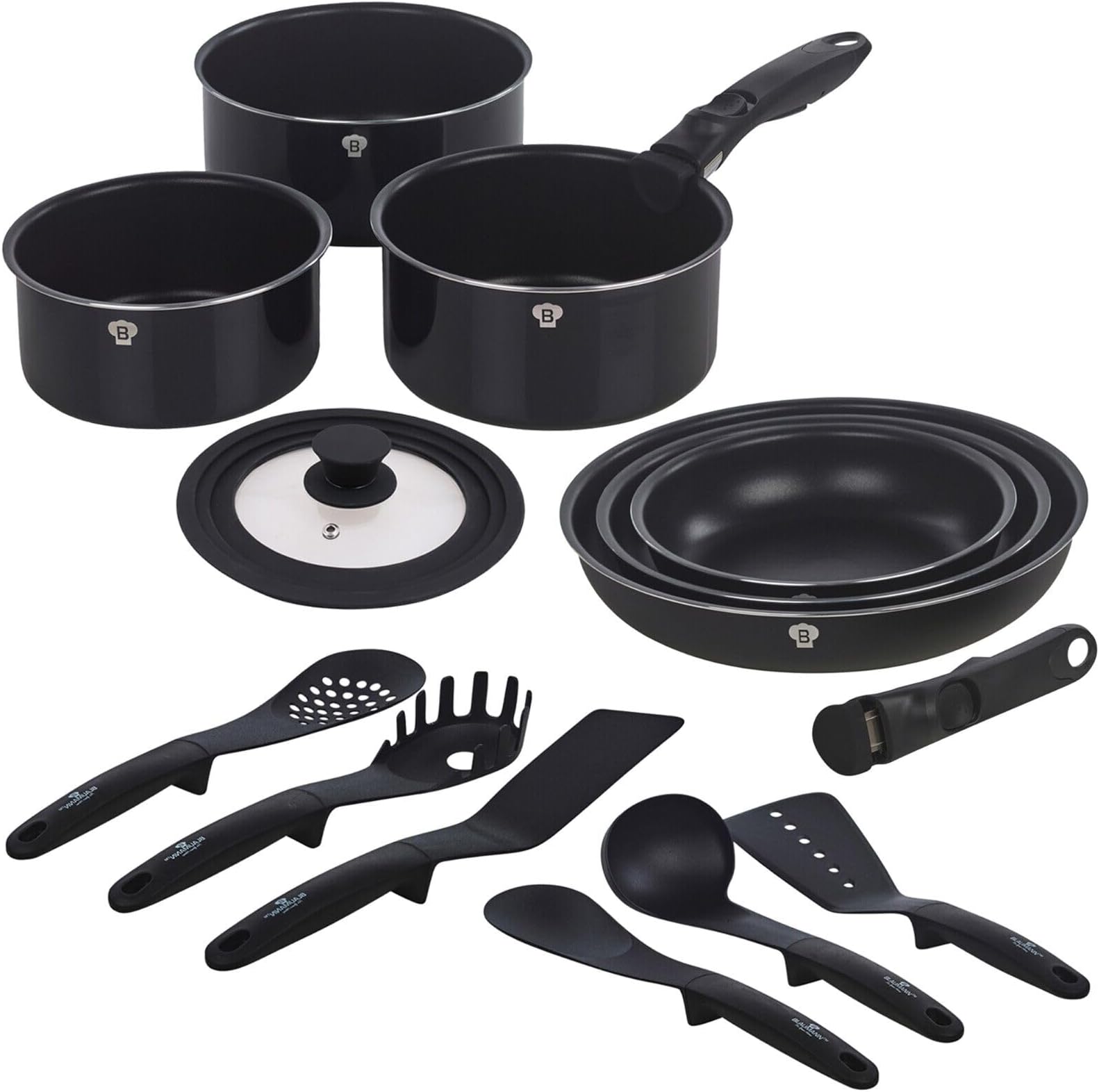 BlaumannAluminium Induction Space Saving Cookware Pots Frying Pan Set Detachable Handle with Kitchen Accessories 6 Tools (Aquamarine, 9 Pc w/ 6 Tools), comp-14594-21430+14597+14596-21455