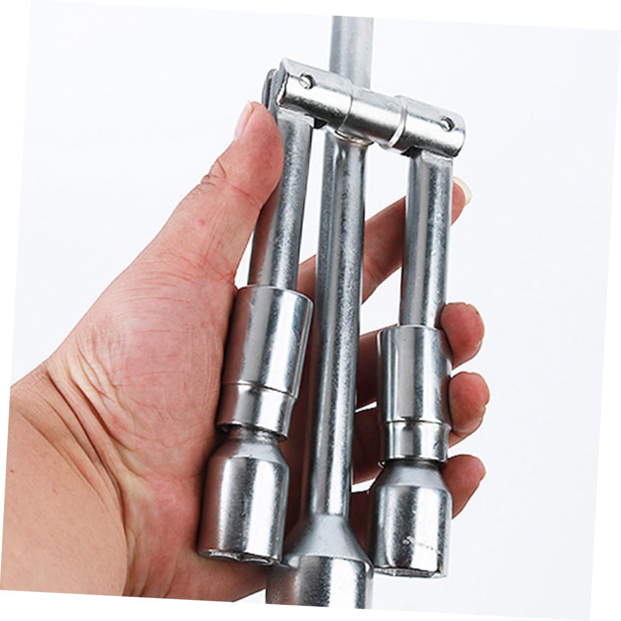 SOLUSTRE 4-wege Klappbar Stahl Radmutternschlüssel Silber aus Auto | Radmutternabzieher, Ergonomische Form, für Unterwegsreparaturen und Reifenwechsel, Geeignet für Schrauben