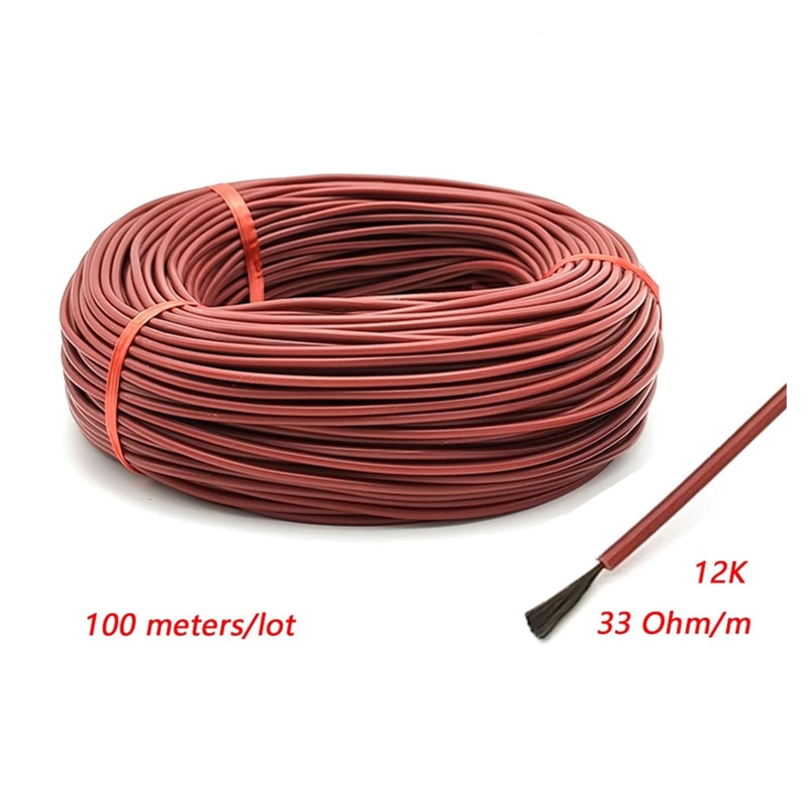 Przewody i kable Drut grzejny z włókna węglowego Kabel do ogrzewania podłogowego, 100 metrów, 33 omy/metr, 3 mm
