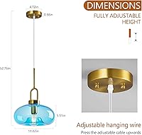 Vista 5 de Light Blue Glass Pendant Lights Kitchen Island Gold Pendant Light Fixtures Adjustable Height Modern Pendant Lighting for Bedroom Dining Room (1-Pack)