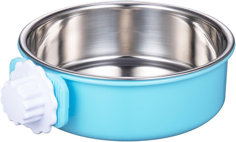 DeaLott Crate Dog Bowl, Removable Stainless Steel Coop Cup Hanging Pet Cage Bowl Large Water Food Feeder for Dogs Cats Rabbits Puppy-Blue