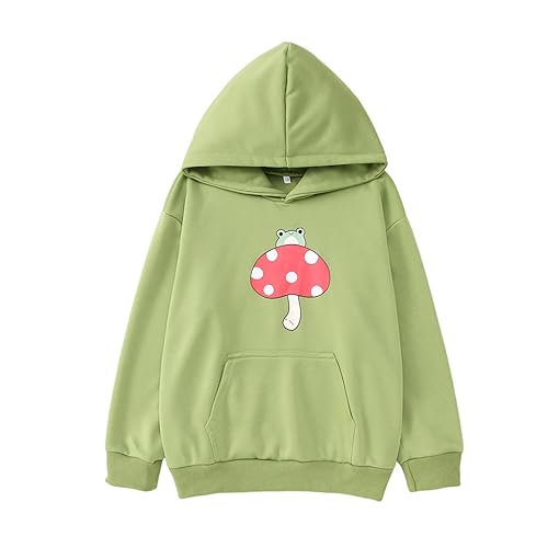 Girls Cute Mushroom Frog Sweatshirt Kawaii Long Sleeve Hoodie Pullover