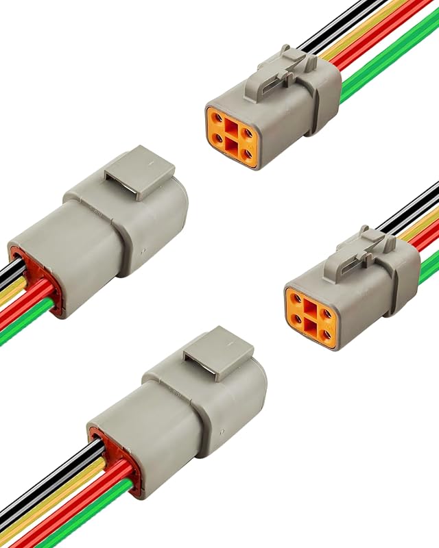 Conector elétrico automotivo DTP PLUXPAER 4 vias à prova d’água, cabo 10 AWG – Pacote com 2