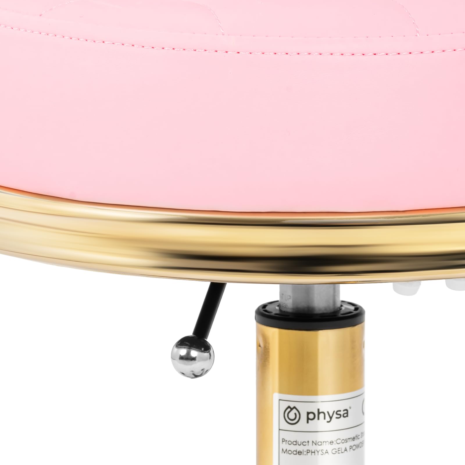 Physa Rollhocker mit Lehne 48-61 cm 150 kg Zartrosa/Golden höhenverstellbarer Friseurhocker Kosmetikhocker Praxishocker