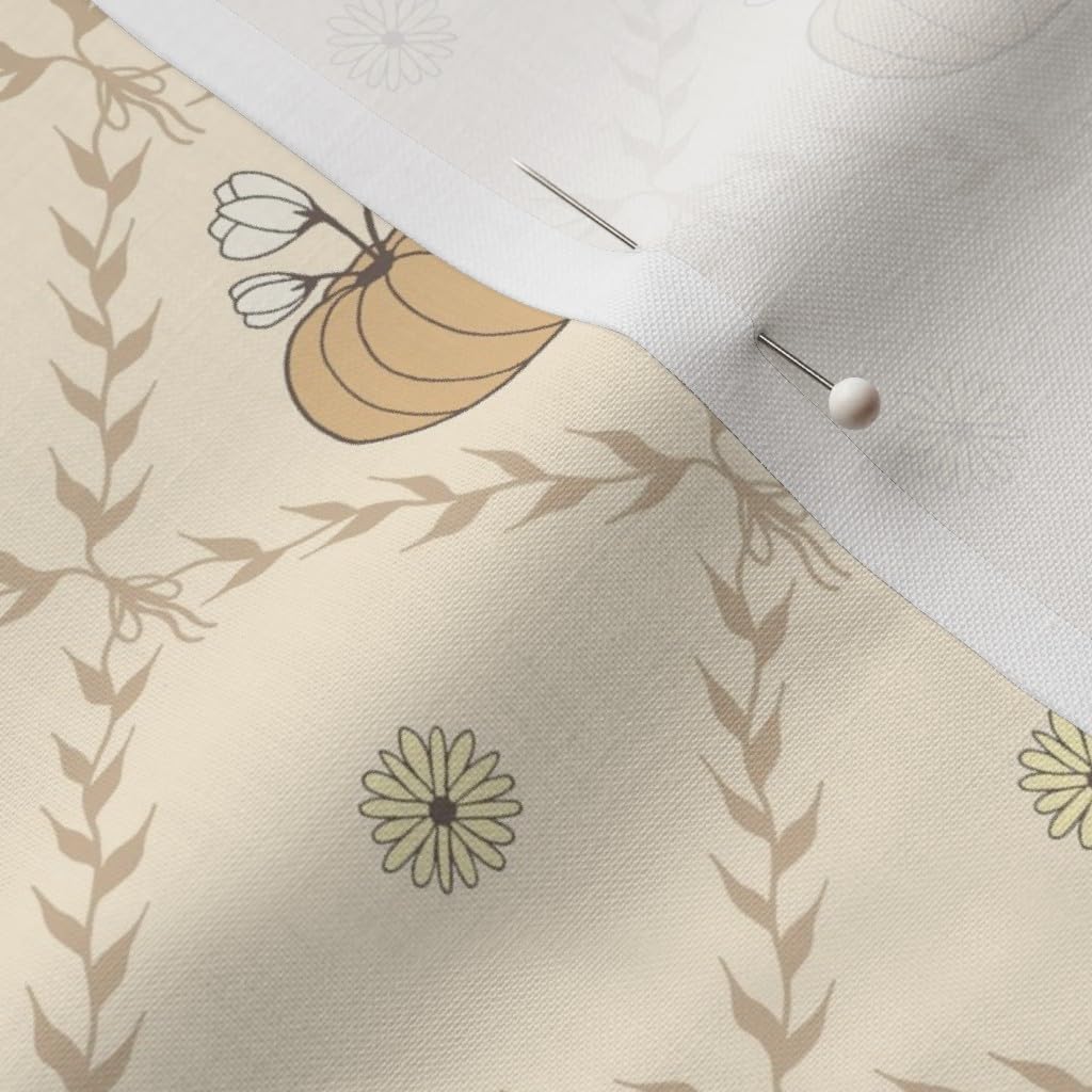 Spoonflower Fabric - Halloween Trellis Daisies Wheat Tan Light Orange Cottagecore Modern Printed on Petal Cotton Fabric Fat Quarter - Sewing Quilting Apparel Crafts Decor
