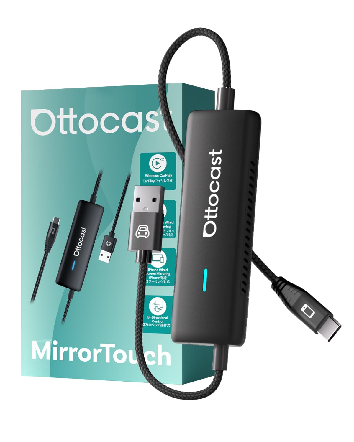 オットキャスト OTTOCAST Mirror Touch 2025 2025 OTTOCAST Mirror Touch, Adattatore CarPlay Wireless 3 in