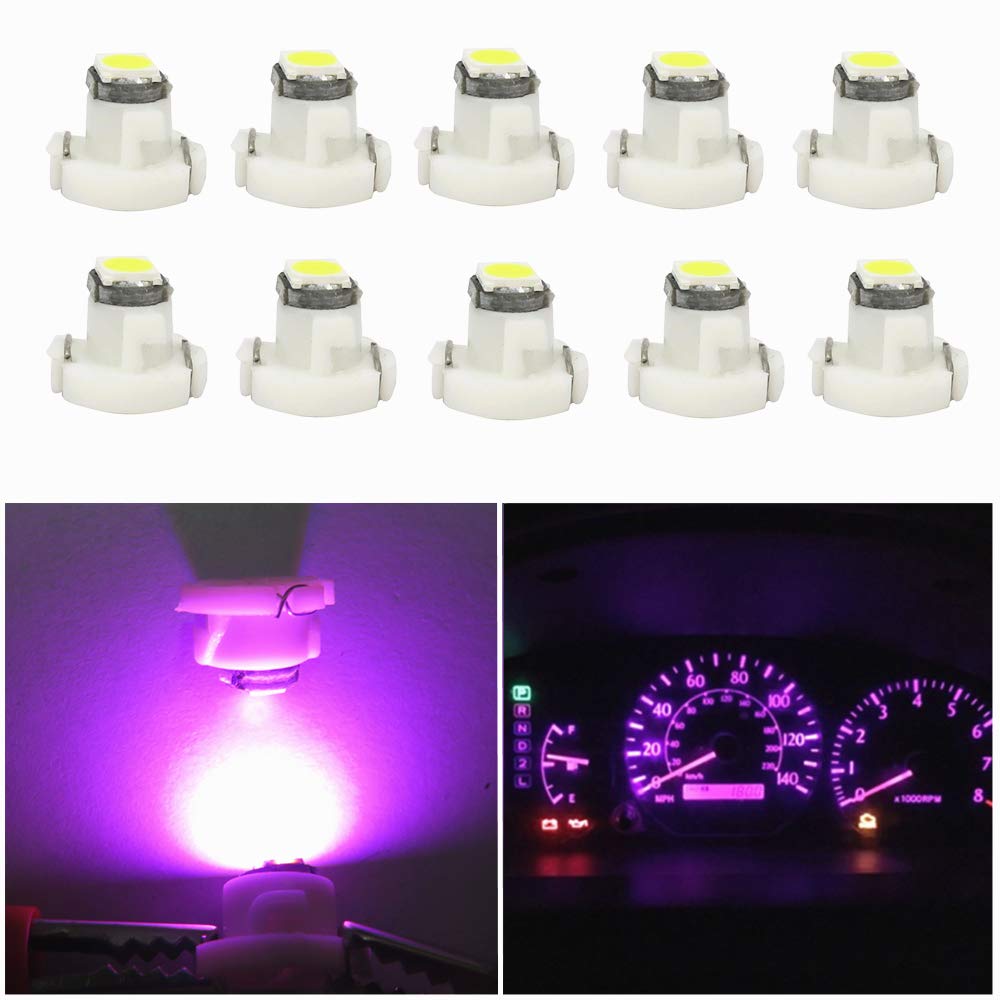 WLJH 10x Pink T3 Neo Wedge Led 8mm Base 3030 SMD Chip Car Instrument Cluster Light Dashboard Gauge HVAC AC Heater Climate Control Lamps Switch Indication Interior Bulb Replacement