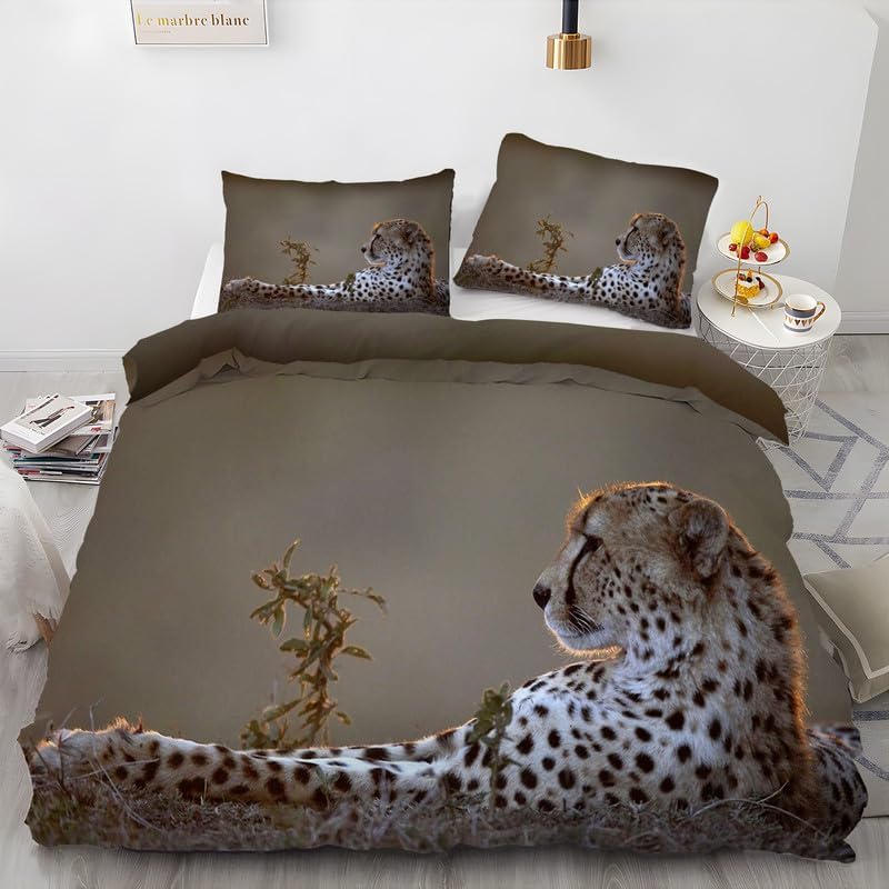 Miniatura 1 de Brown Leopard Duvet Cover Queen Animal Print Bedding Sets Queen Soft Microfiber Comforter Cover and 2 Pillow Shams 20"X26", Bed Set Duvet Covers
