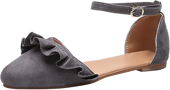 Amazon Co Jp パンプス ローヒール 歩きやすい フリル かわいい Vカット セパレートパンプス スエード 靴 シューズ ストラップ 柔らかい おしゃれ フラットシューズ ポインテッドトゥ アンクルストラップ オフィス フォーマル 通勤 ファッション