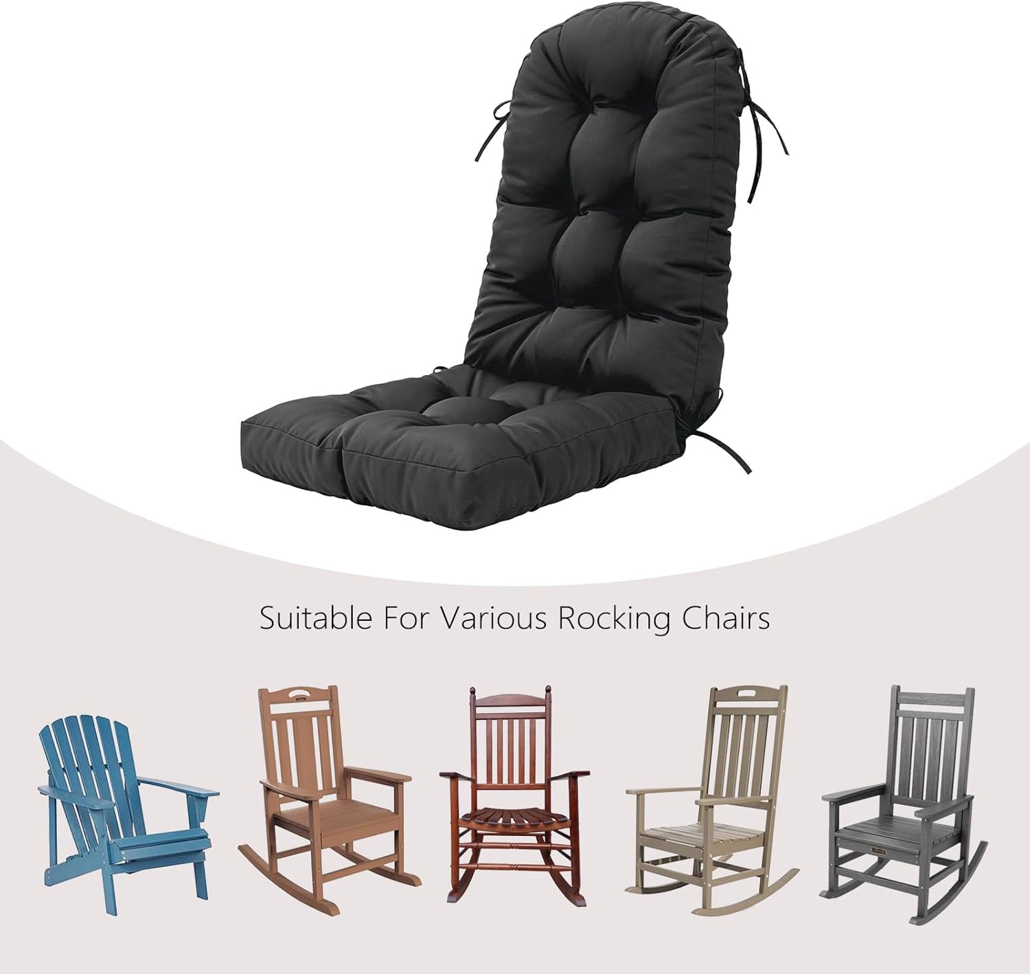 Outdoor Rocking Chair Cushion Set of 2 for Adirondack Chair, High Back Patio Outdoor Seat Chair Cushion 49x19in,Grey