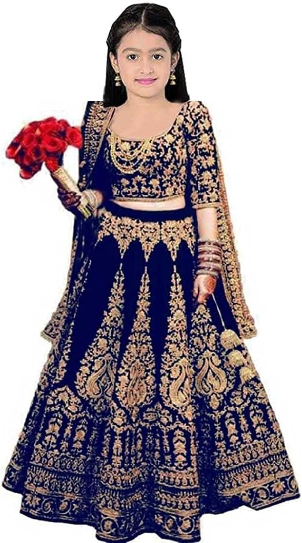 The Fashion Prime Girl's Taffeta Satin Semi-Stitched All Color and Design Lehenga Choli