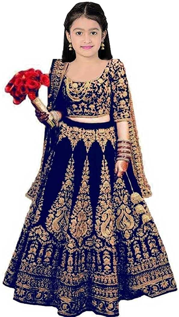 The Fashion Prime Girl's Taffeta Satin Semi-Stitched All Color and Design Lehenga Choli