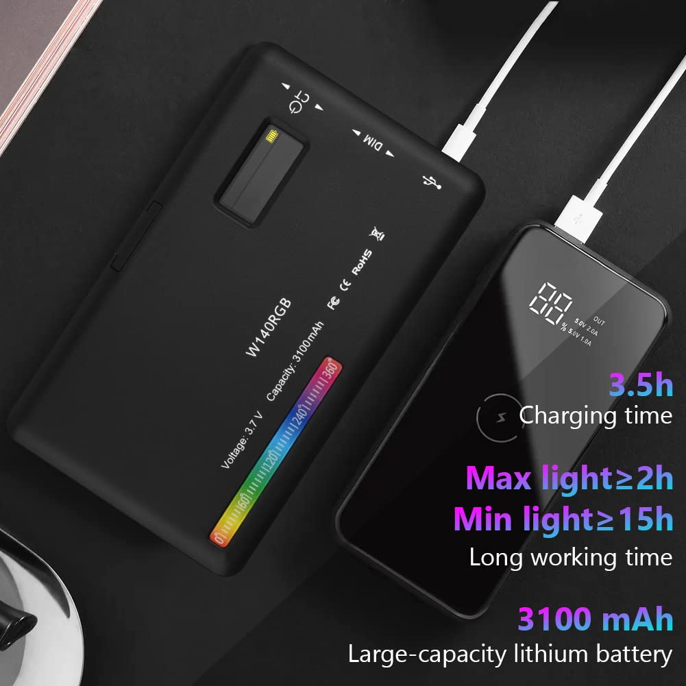 AXFEE Luce video, W140 RGB CRI95+ 2500K-9000K Dimmerabile Luce LED Fotografica, Pannello Luce LED, Ricaricabile USB con Batteria da 3100 mAh per Tiktok/Foto di Prodotti/videocamere DSLR, Fotografia