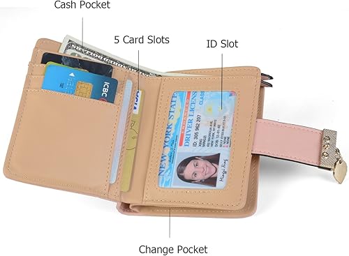 Miniatura 7 de Vodiu - Monedero corto de piel para mujer tamaño mediano plegable tarjetero monedero pequeño con hebilla cierre