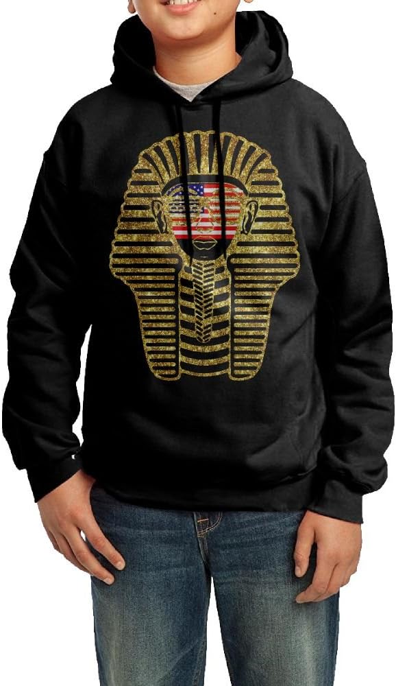 American Flag On Pharaoh Face Unisex Youth Long-sleeve Cotton Pullover Hoodies Sweatshirts M