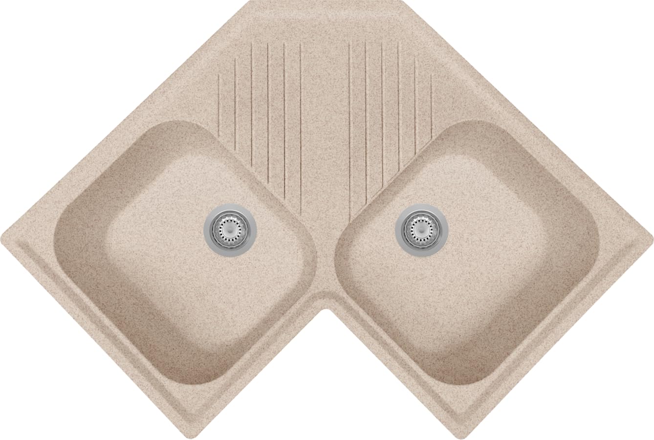 Lavello angolare cucina Provenza avena 83 x 83 cm 2 vasche e gocciolatoio Made in Italy