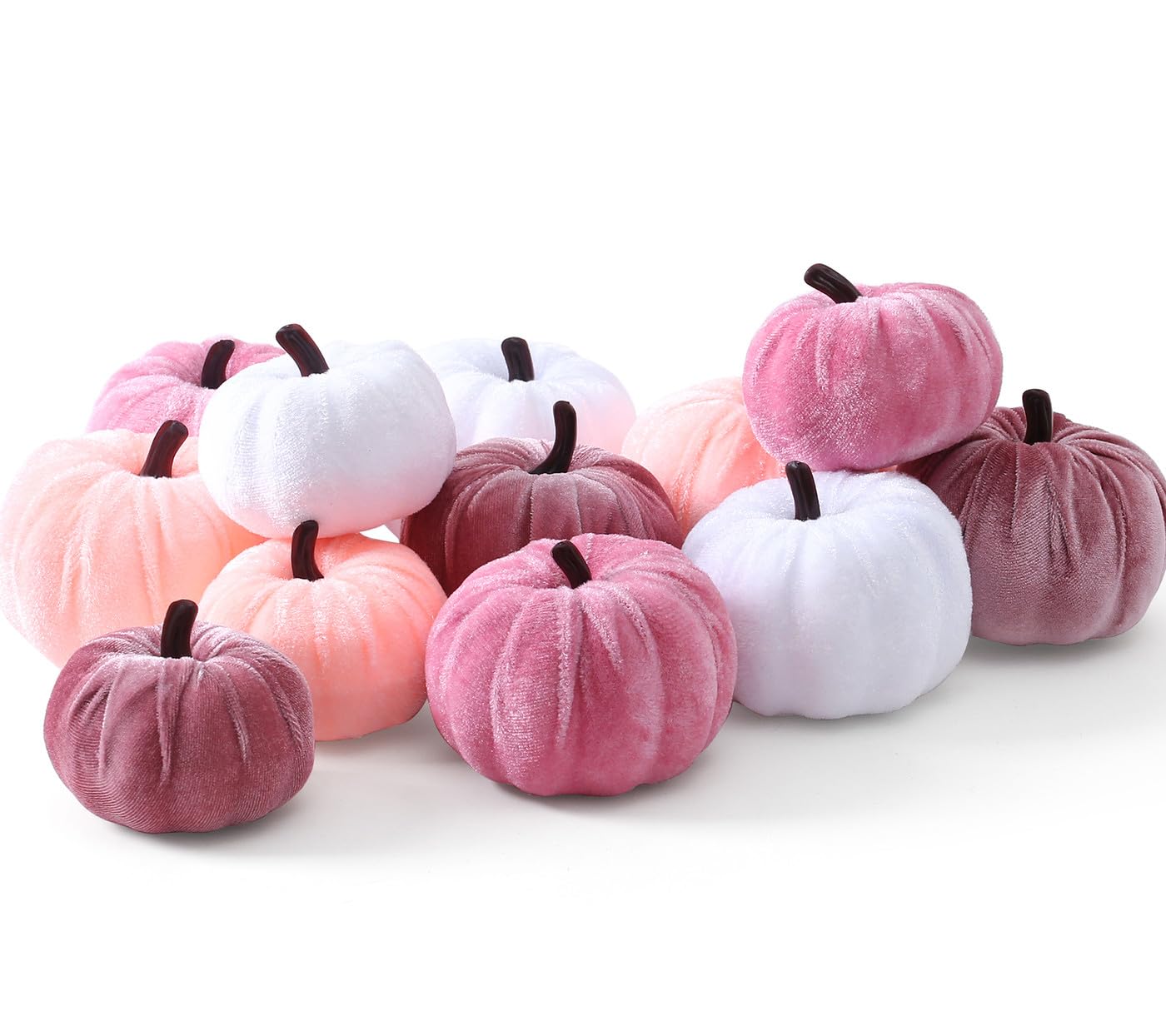Sahoottie 12Pcs Mini Velvet Pumpkin Artificial Pumpkins Decorations for Home Fabric Pumpkins Blush Pink and White Pumpkin for Halloween Decoration Fall Autumn Decoration Thanksgiving Party Table Decor