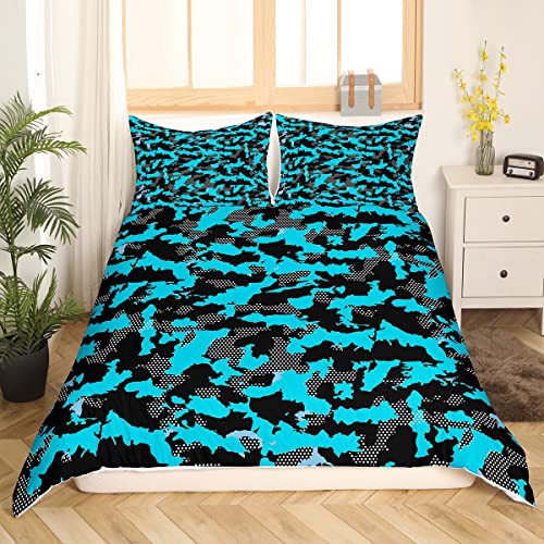 Kids Boys Camo Bedding Set Army Camouflage Comforter Cover for Girls Teens Youth Man Colorful Art Duvet Cover Black Teal 3Pcs King Size - Image 3