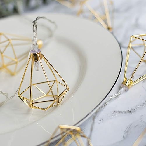 Miniatura 2 de EONLYX Luces geométricas de metal, 3M 20 luces LED de hadas de diamantes alimentadas por pilas, luces geométricas de oro rosa para dormitorio, boda