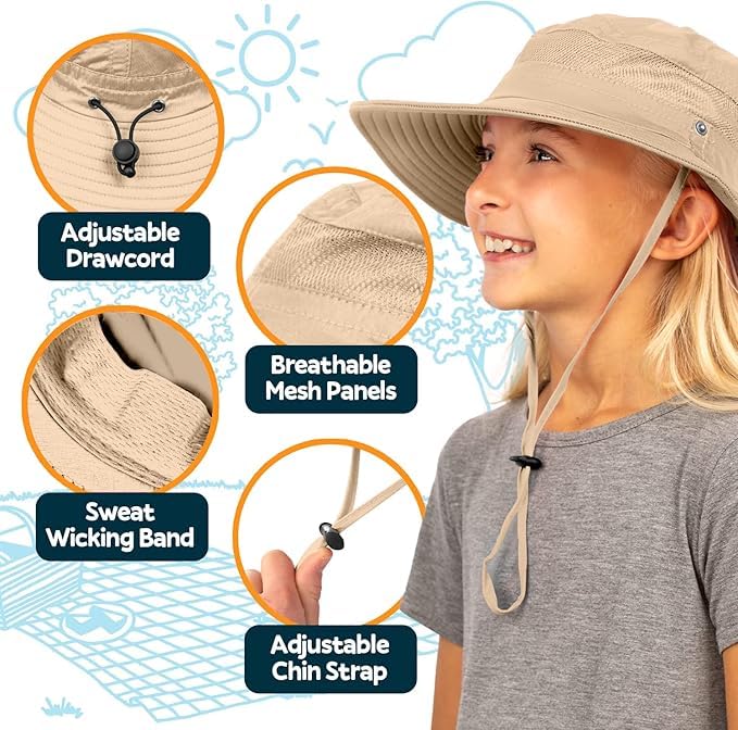GearTOP Safari Hats for Kids UPF 50+ Kids Sun Hats Boys & Girls Bucket Hat3