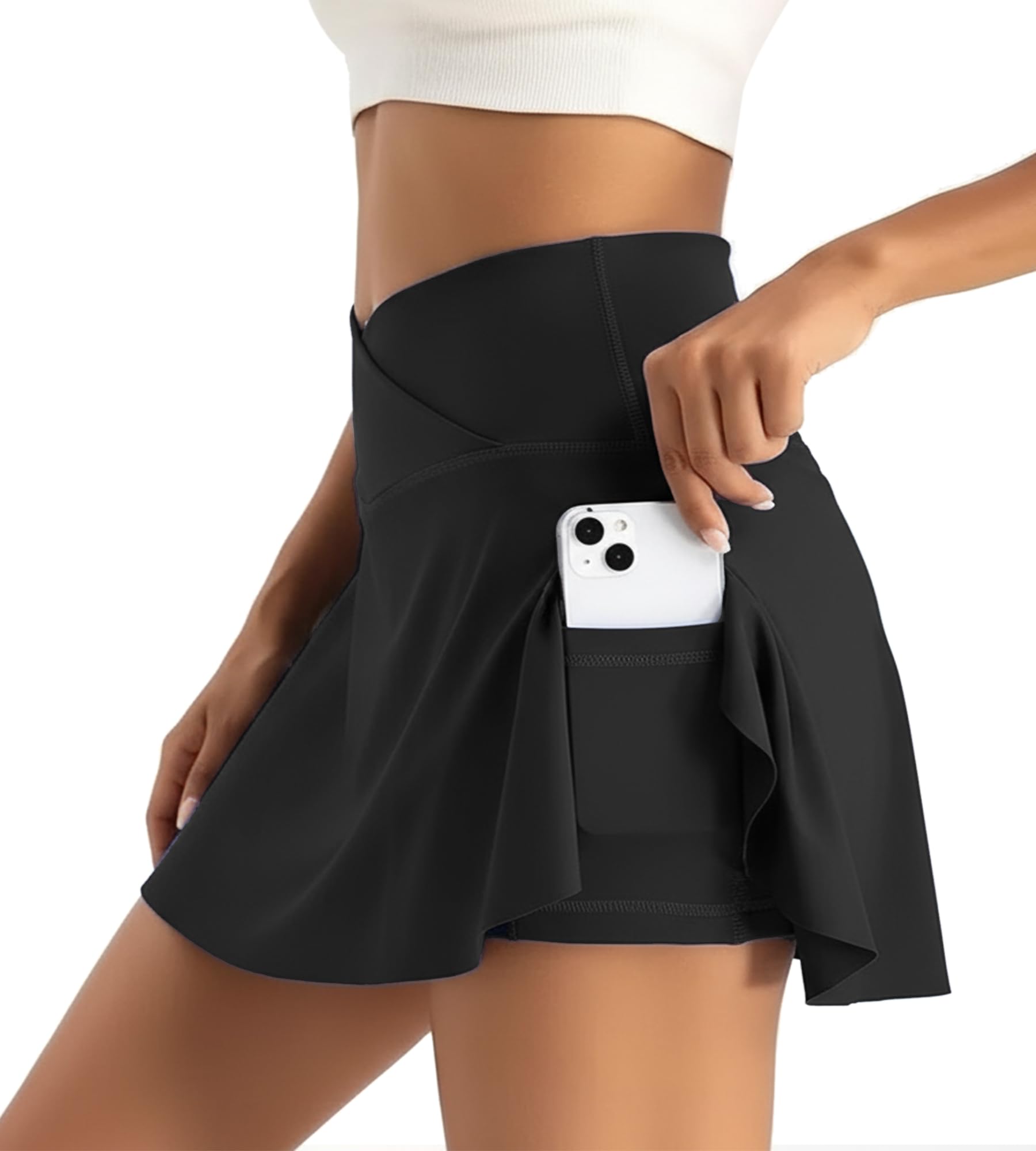 Faldas de Tenis para Mujer Cintura en V Falda Deportiva con Bolsillos Mini Falda Pantalón de Golf Plisada Mini Skirt para Correr Fitness Yoga Ciclismo Senderismo