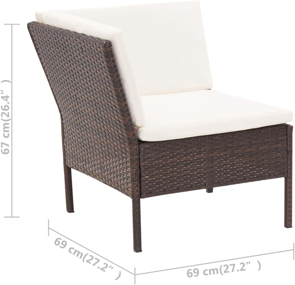 vidaXL Outdoor Patio Lounge Set with Cushions - 6 Piece, Poly Rattan, Brown, Modular Design, Weather-Resistant, Comfortable and Modern Seating.