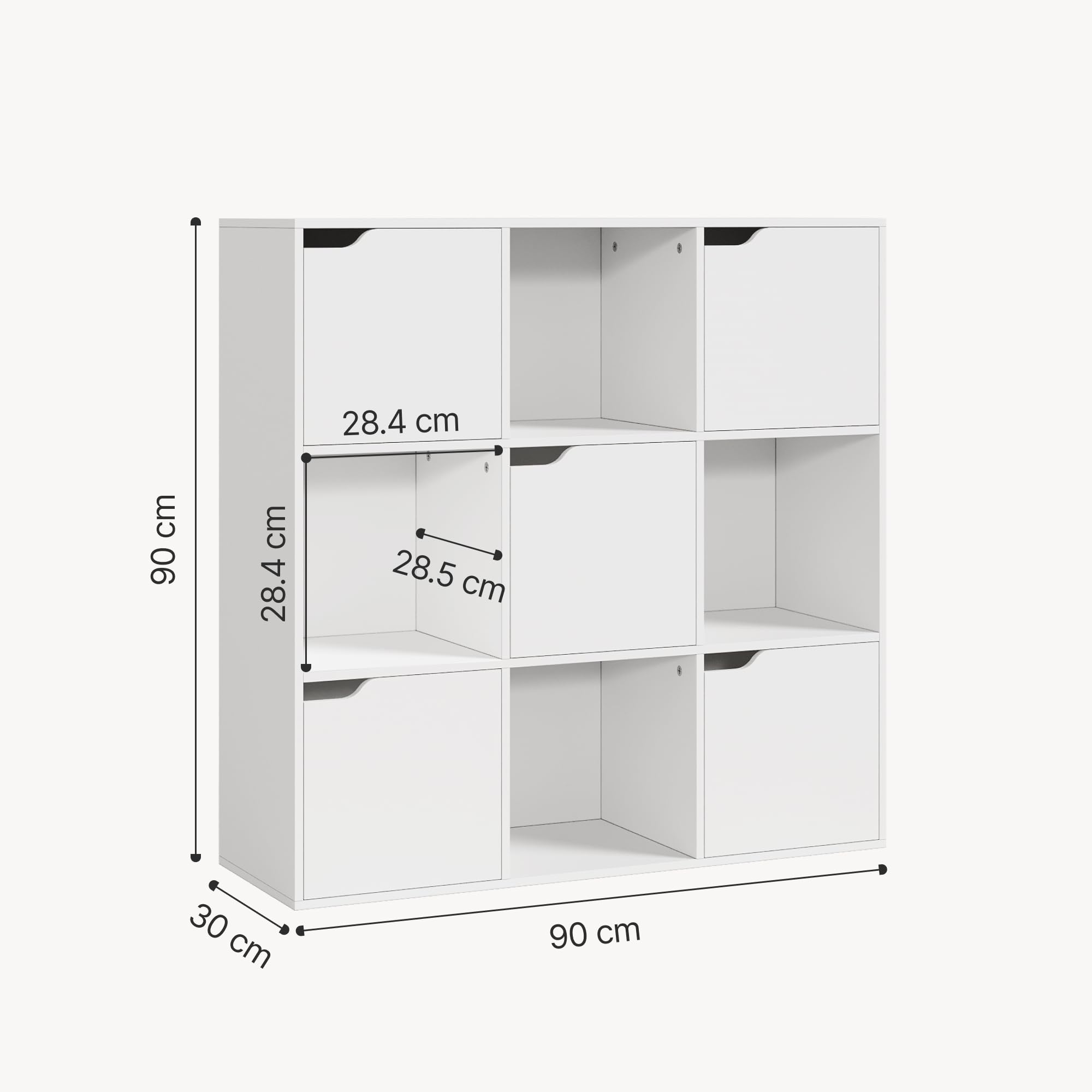 [en.casa] Scaffale per Cameretta a 9 Cubi Mobile Contenitore per Bambini con 5 Scomparti Chiusi da Ante e 4 Vani Aperti Libreria per Soggiorno Ingresso 90 x 90 x 30 cm - Bianco