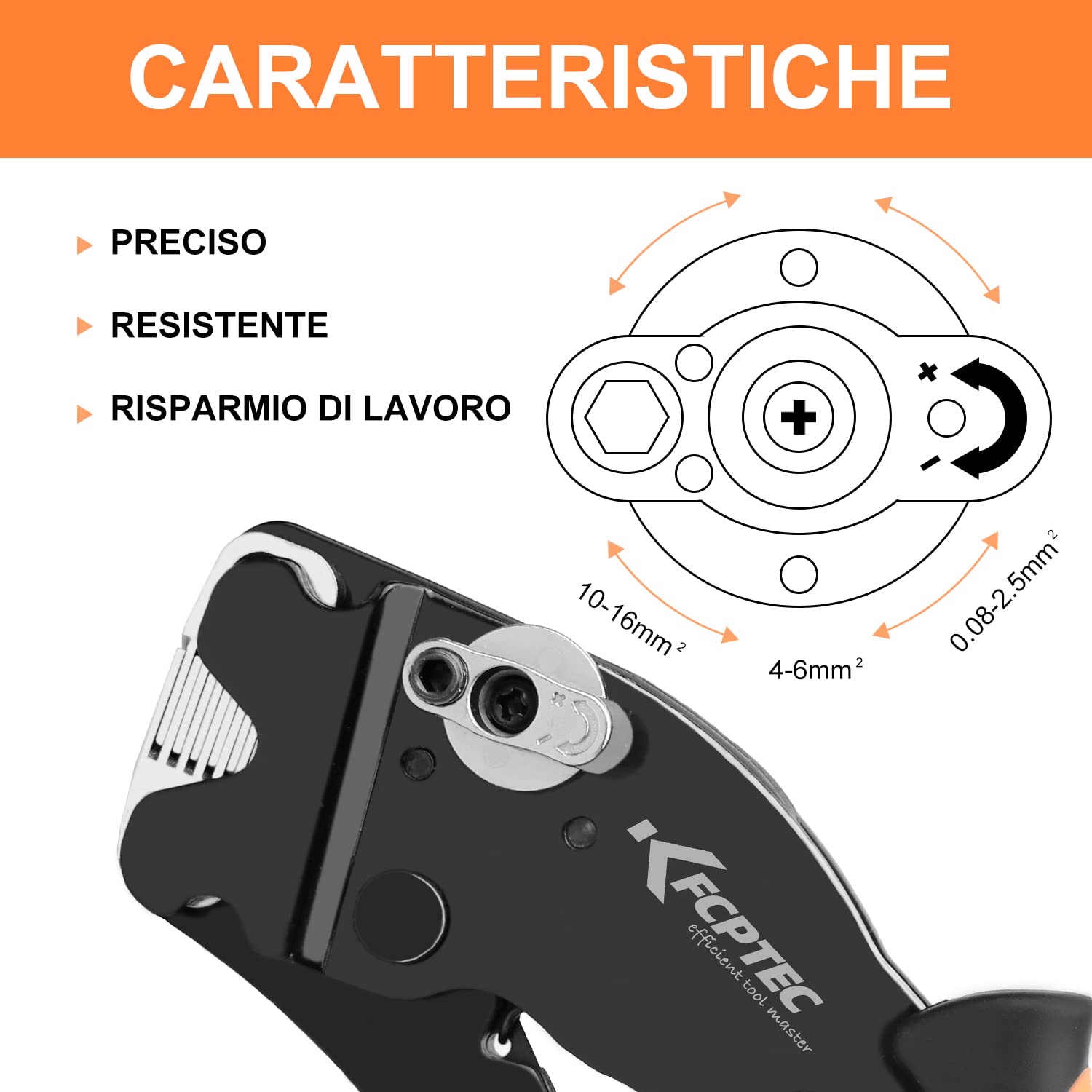 KF CPTEC Pinza Crimpatrice Capicorda, Pinza Puntalini Filo Autoregolanti per Terminali a Ghiera 0.08-16 mm²