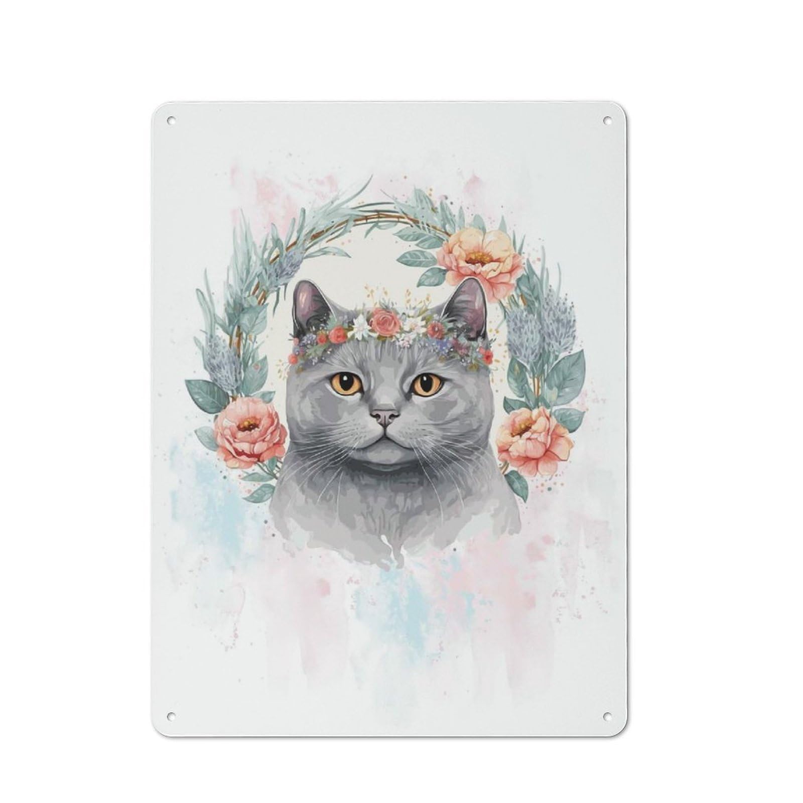 Junmoney Style-11 British Shorthair Cat Art Vintage Metal Sign 40X30cm For Lounge Or Reading Corner, For Garage, Workshop And Man Cave Decoration