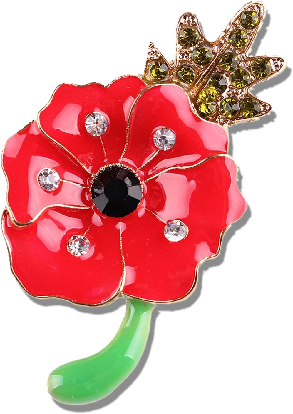 Poppy Brooch Pin Veterans Day Gifts Red Crystal Flowers Poppy Pins ...