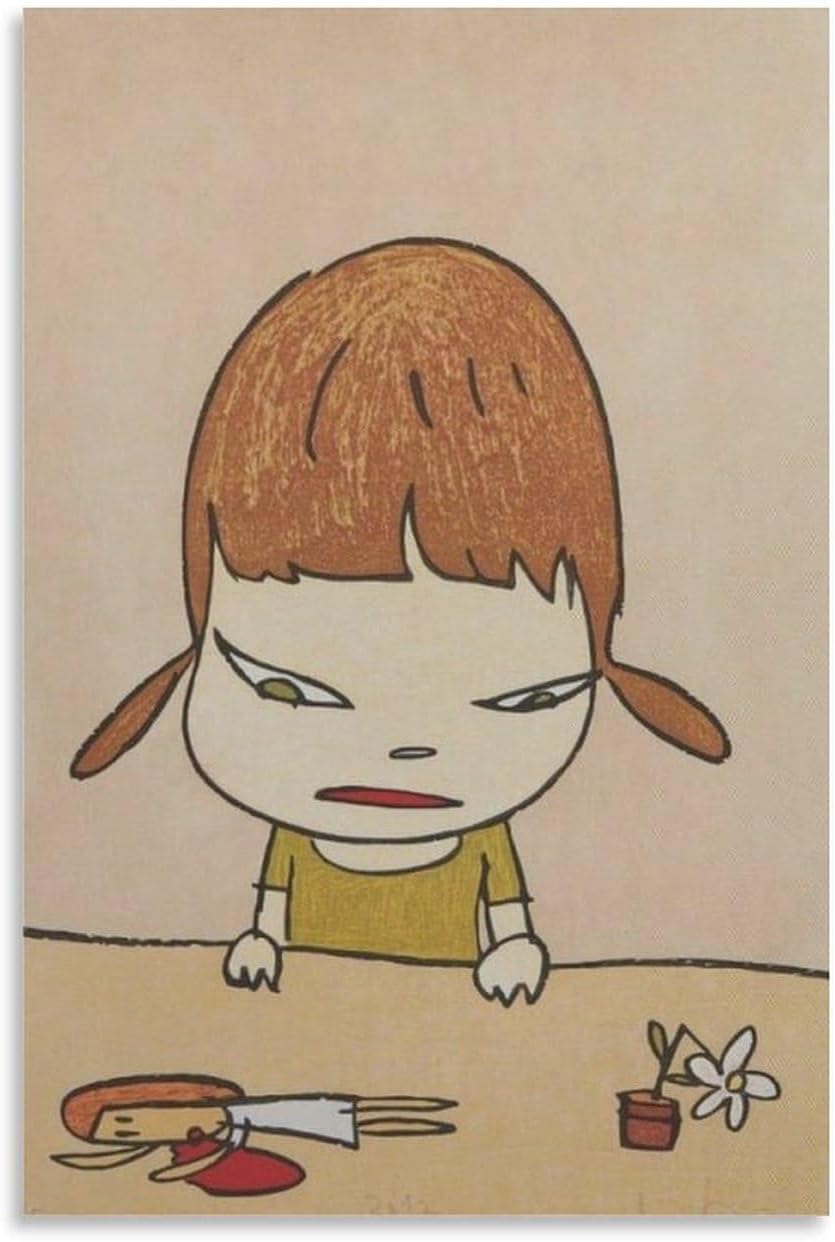ZZYGGN GMGSW Yoshitomo Nara Posters Illustration Doll Canvas Painting Yoshitomo Nara Wall Art Cartoon Prints Modern Picture for Bedroom Decor 16x20in Unframed