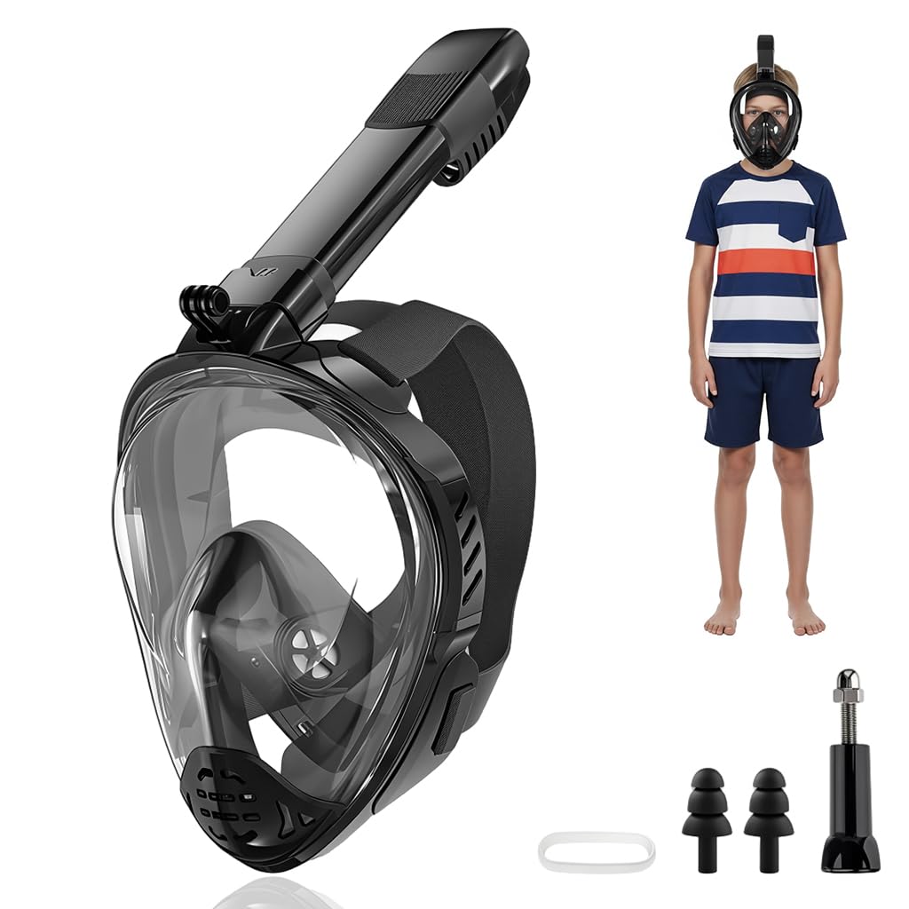 Proberos® Full Face Snorkel Mask for Teens & Adult, 180 Degree Panoramic HD Anti Fog Snorkeling Mask with with Dry Top Breathing System & Camera Mount Rack, for Snorkeling Diving Sightseeing, Size-S