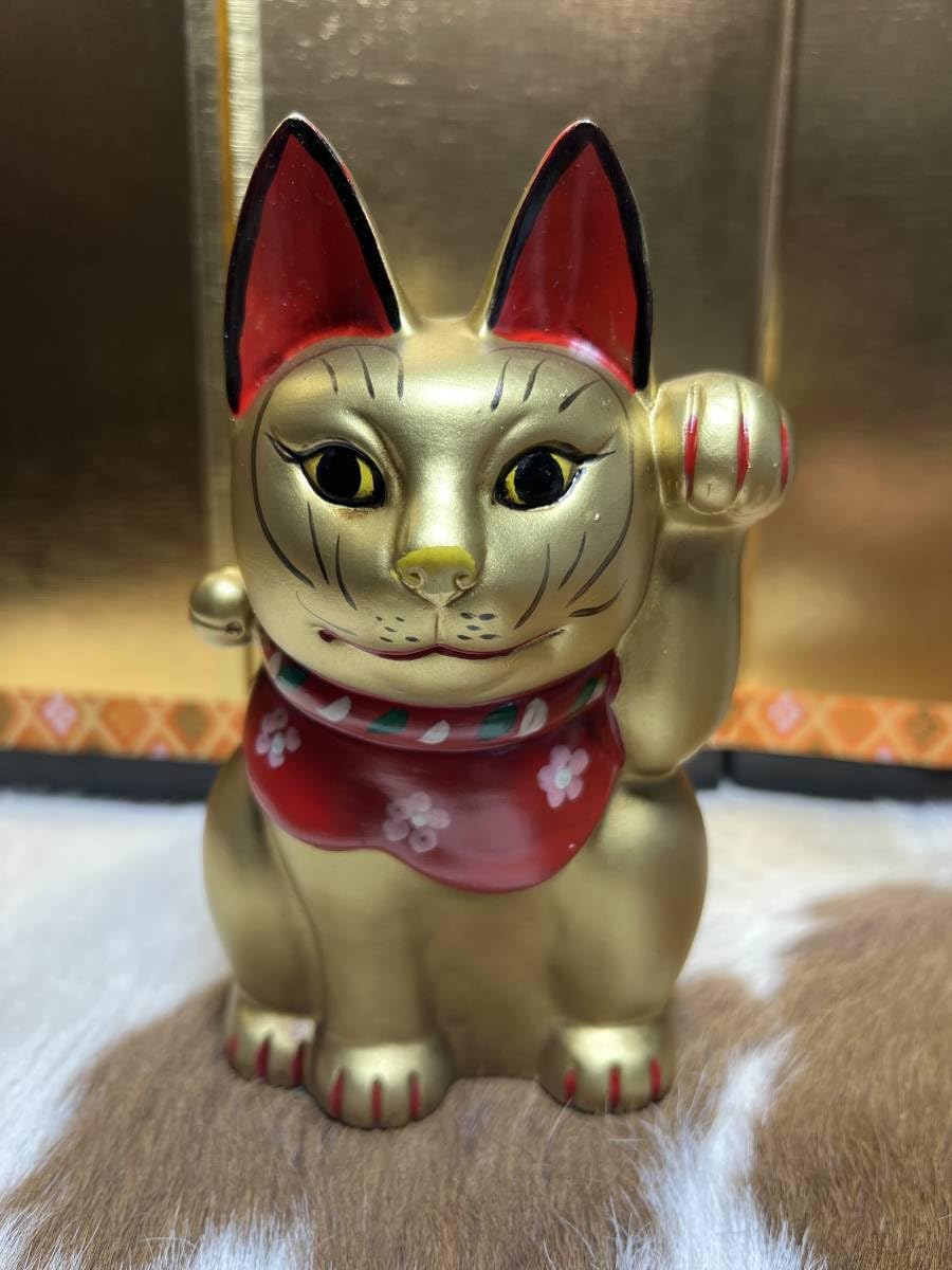 Amazon.co.jp: 陶器招き猫兎ねこ置物16.5㎝三河ネコ金色愛知瀬戸九谷 