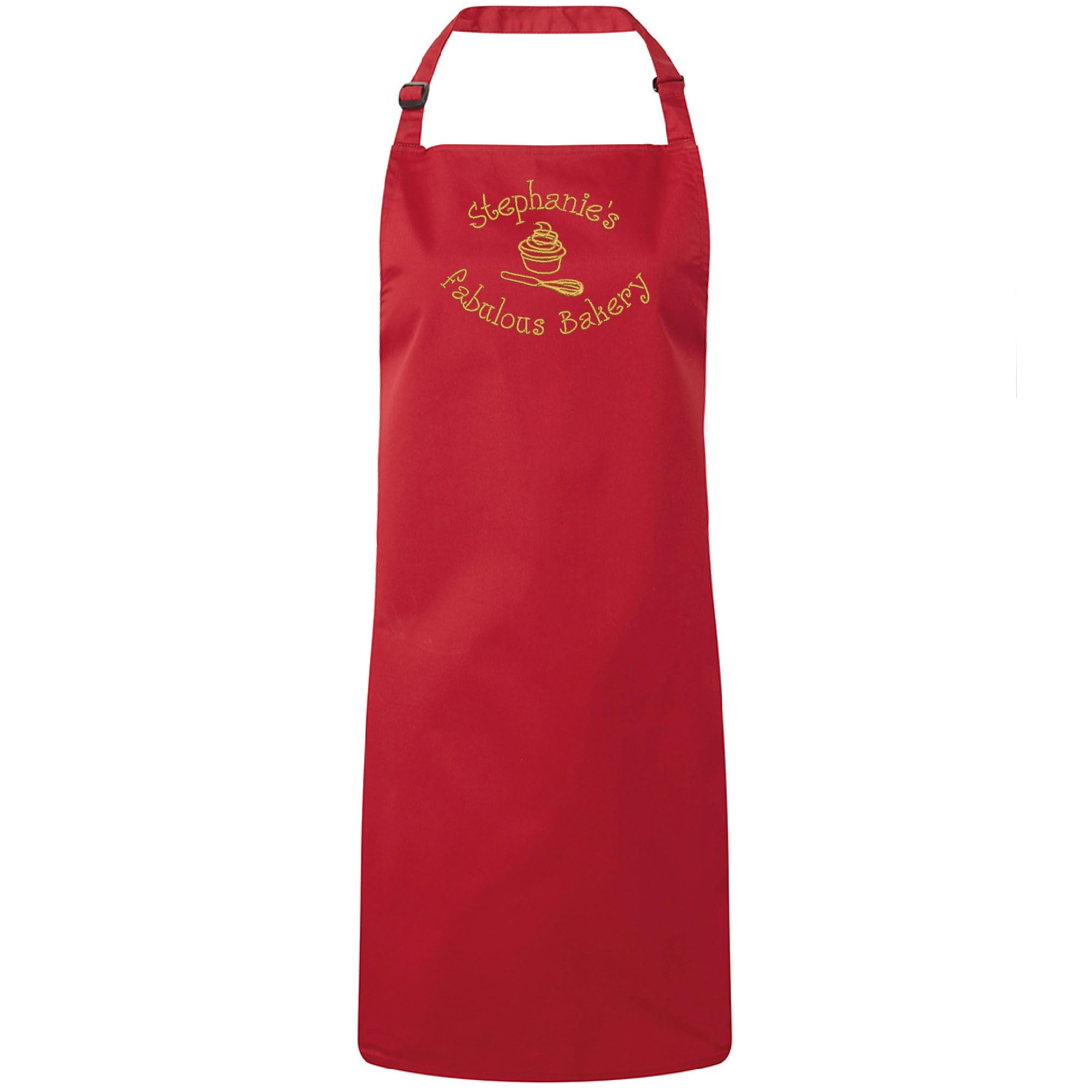 Personalised Apron, Embroidered Cup Cake Design, Baking Apron, Kitchen Apron, Unisex in 15 colours (Red)