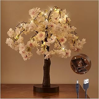 Hairui Lighted Cherry Blossom Tree Battery Operated 18IN 40 Warm White LED Artifical Bonsai Tree with Timer USB Plug for Wedding Party Spring Christmas Home Decoration