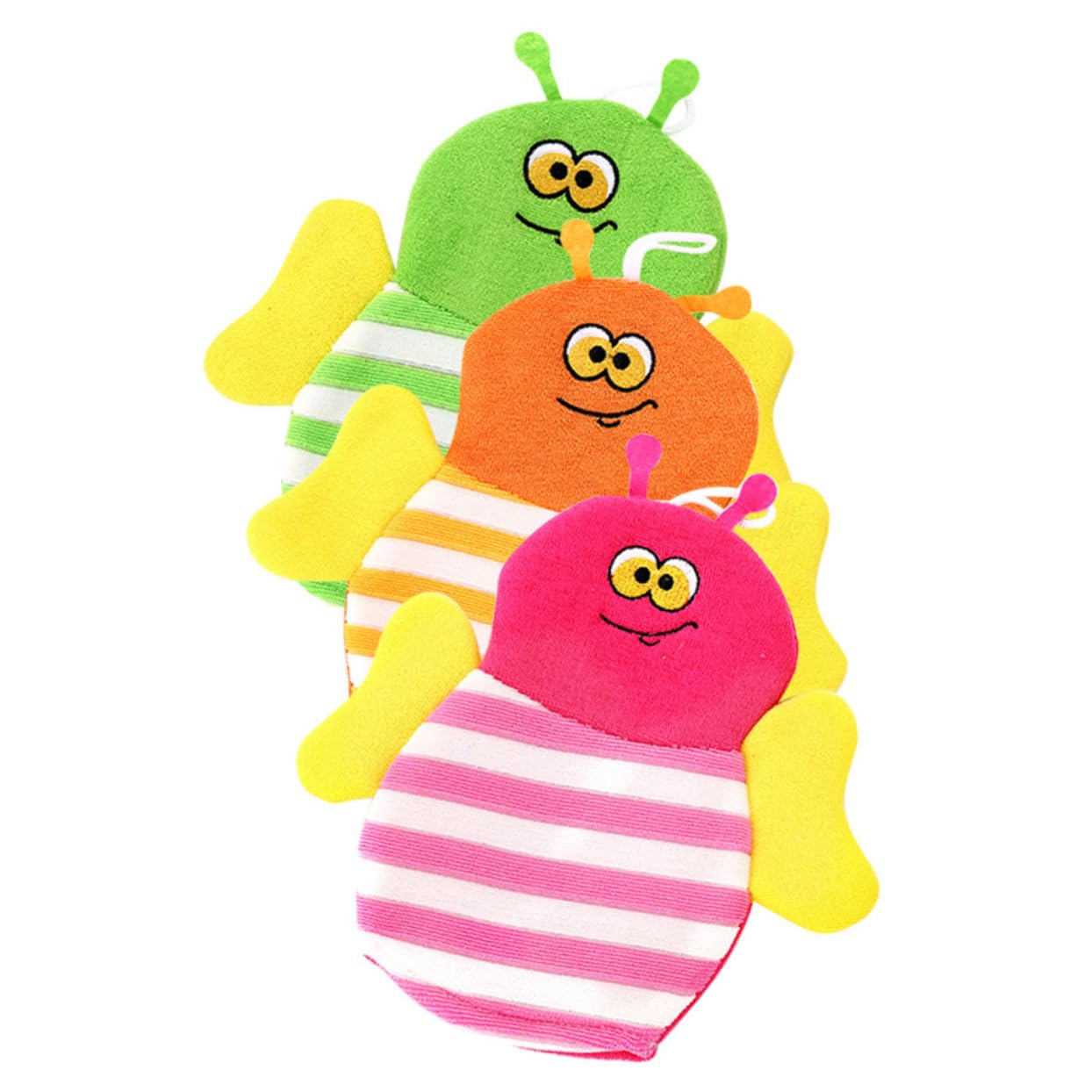 minkissy Baby Bath Mitts and Washcloths for Toddlers, Cartoon Animal Design, Soft Mesh Foam for Gentle Scrubbing, 3pcs Set in Green, Yellow and Red, Suitable for Infant Bathing and Kids’ Bath Time