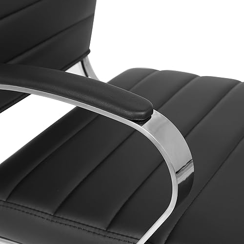 Miniatura 5 de LANDSUN Silla de oficina en casa, silla de escritorio con respaldo medio, silla giratoria ejecutiva acanalada de piel sintética con ruedas y