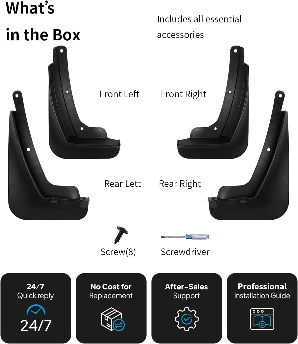 No Drill Mud Flaps for Chevrolet Chevy Trailblazer 2021-2026, OEM Thermoplastic Black Mud Guards, Heavy Duty Front Rear All Weather Splash Guards Fit for L/LS/LT/ACTIV Models, Not Fit RS