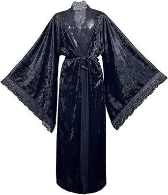 Women's Long Velvet Robe Soft Warm Bathrobe Sexy Red Black Winter Nightgown