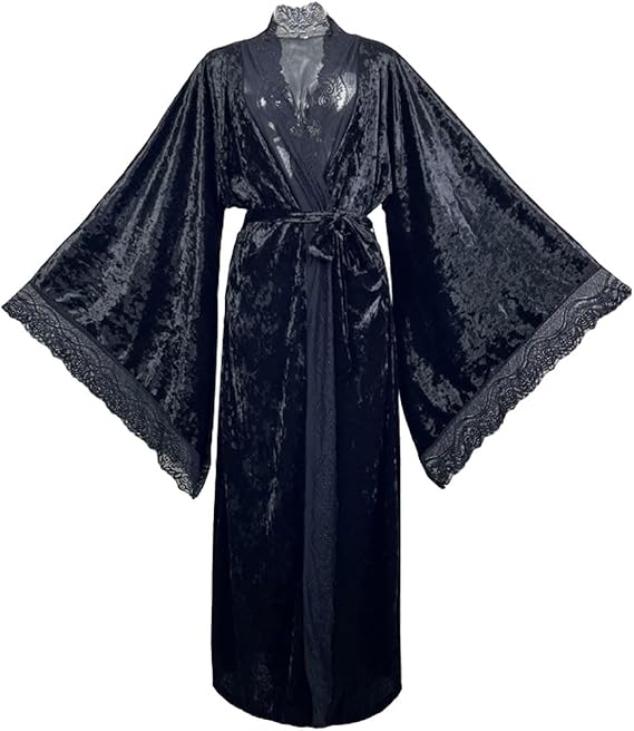 Women's Long Velvet Robe Soft Warm Bathrobe Sexy Red Black Winter Nightgown