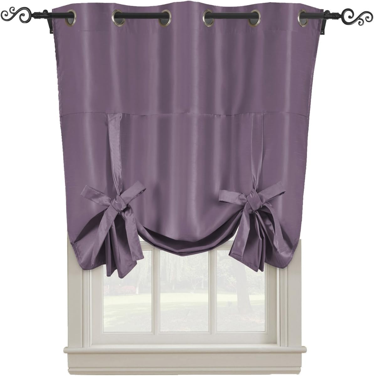 sheetsnthings Soho Solid 42-Inch Wide x 63-Inch Long, Thermal Insulated Blackout Grommet Top Tie-Up Shade for Small Window, Purple