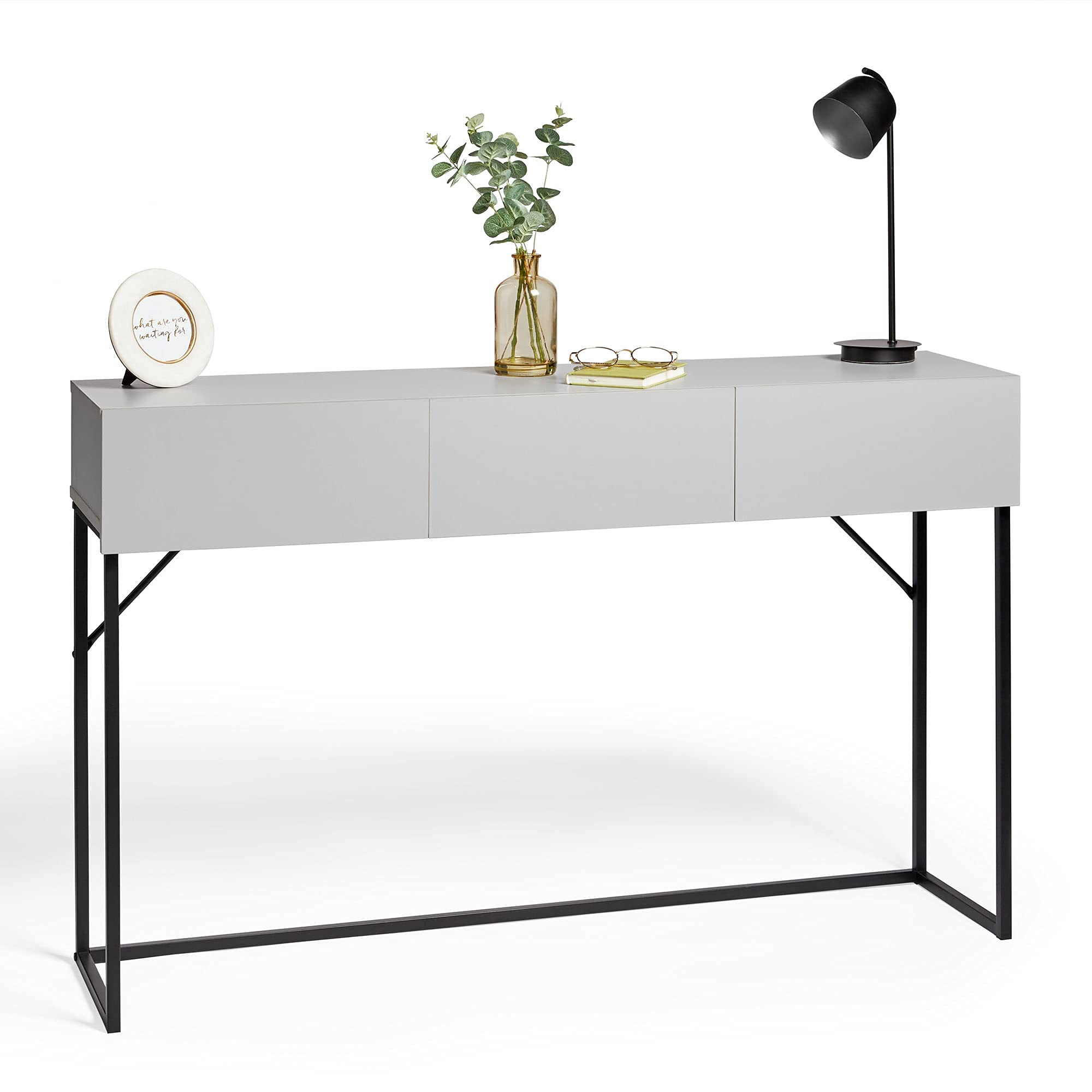 Buy VonHaus Console Table, Grey Wood Veneer Metal Frame Sideboard, 3