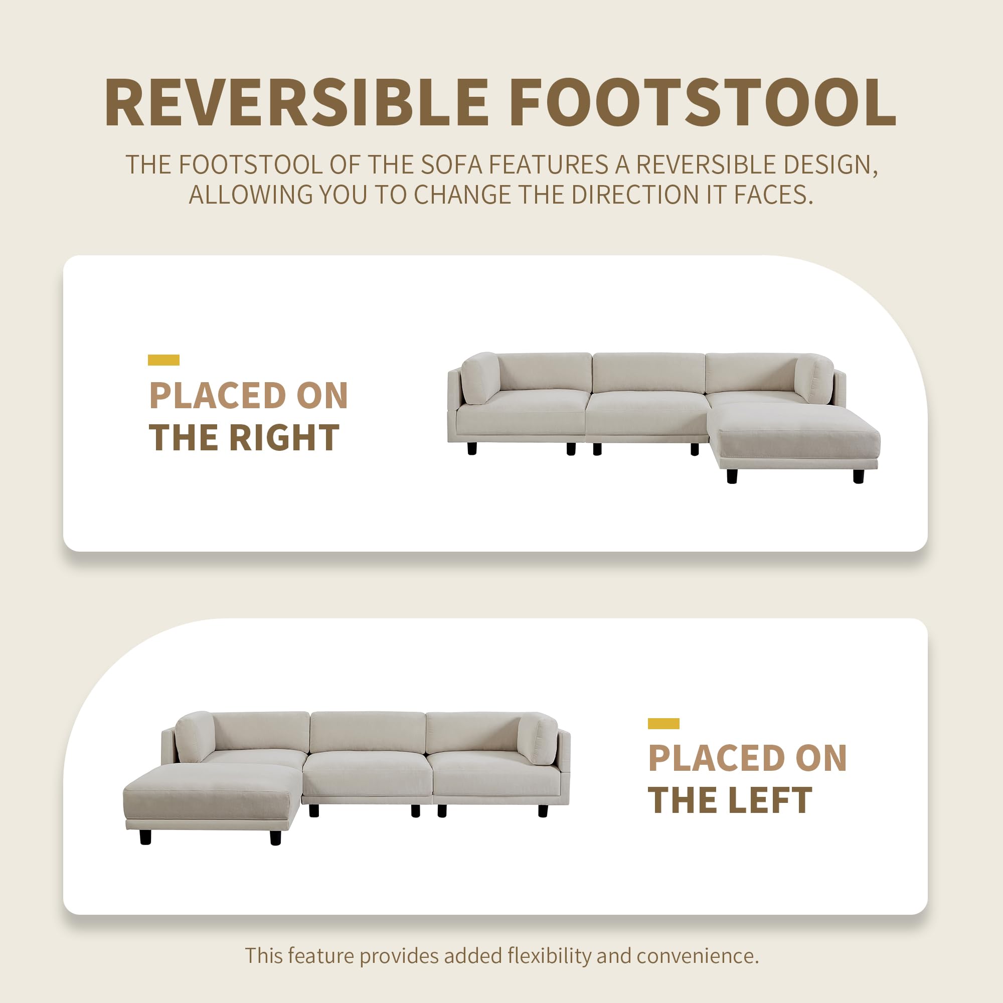 Extra Wide Deep Seat Convertible Modular Sectional Couch with Movable