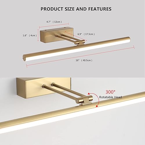 Miniatura 4 de Luz de imagen, luz inalámbrica recargable de 16 pulgadas, iluminación LED regulable, luces de pared para pinturas, lienzo, galería, retrato (latón)