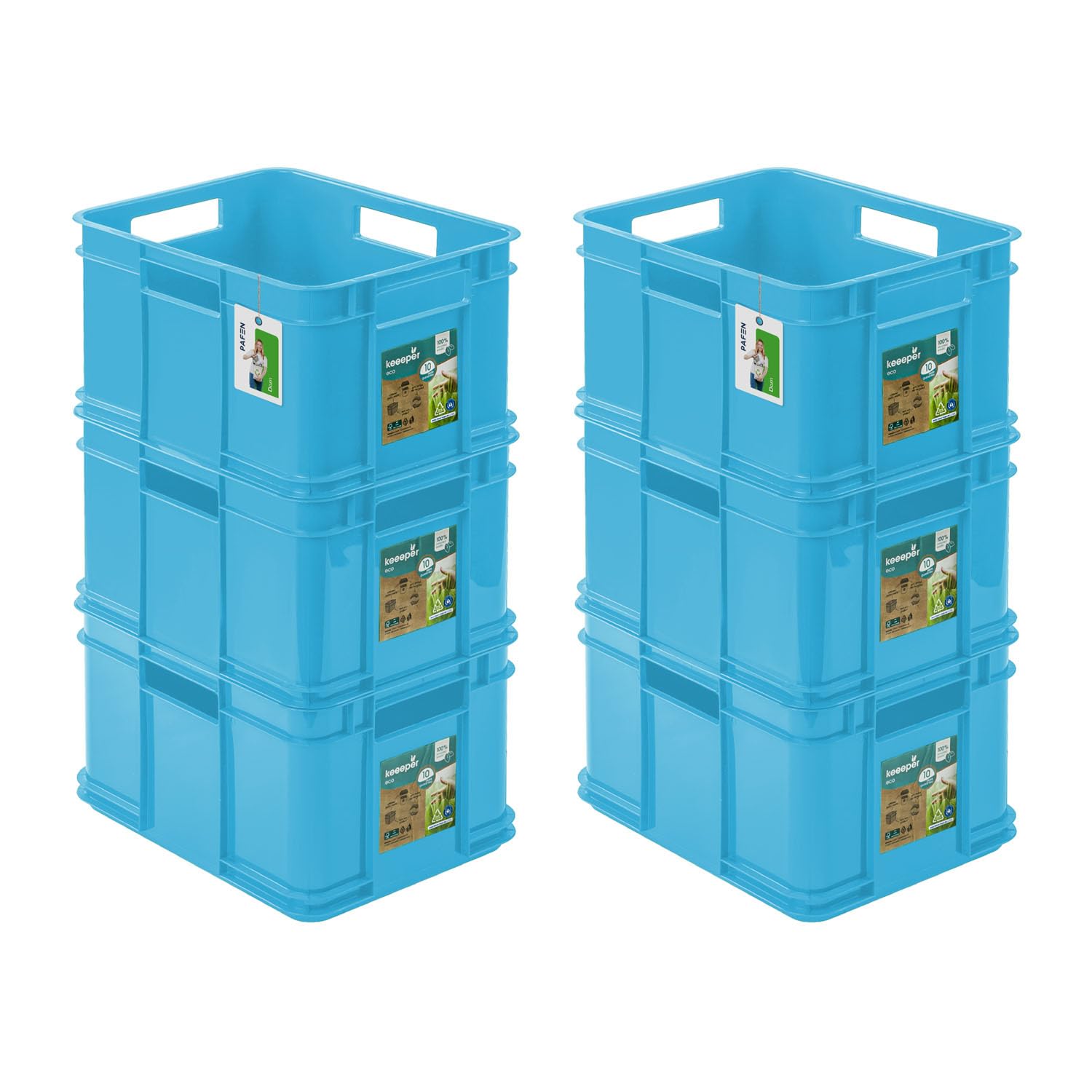 Lot de 6 boîtes empilables Euro 16 l - 35 x 27 x 21 cm - Boîtes de rangement Eco Euro Box empilables - En polypropylène - Bleu ciel